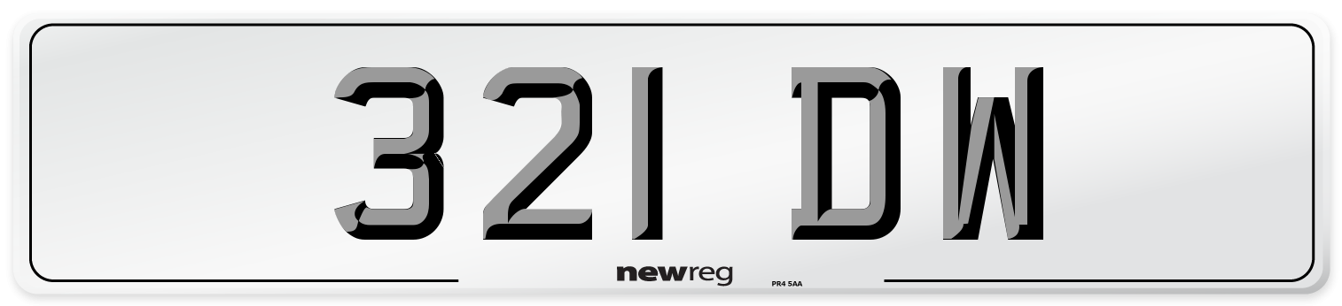 321 DW Number Plate from New Reg